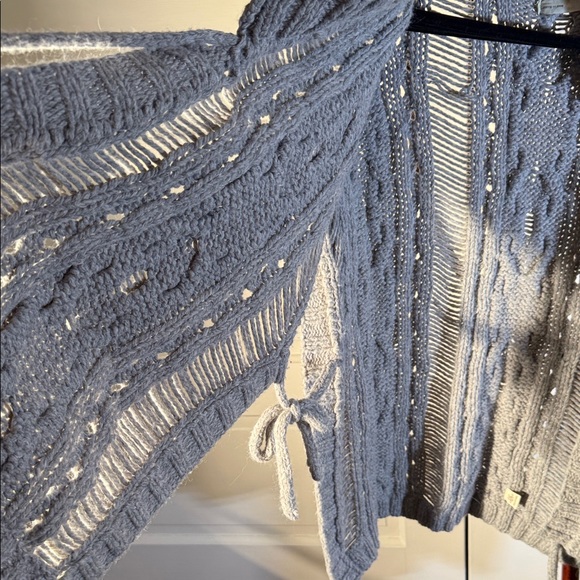 Anthro Sleeping On Snow Cable Knit Tie Side Poncho Cardigan Angora Wool OS - Picture 8 of 11